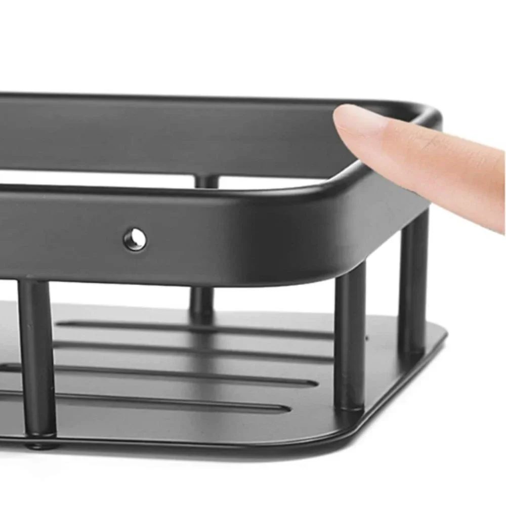 🆕 1pc Adhesive Black Shower Caddy, Bathroom Shelf, Toiletry Organizer Rack